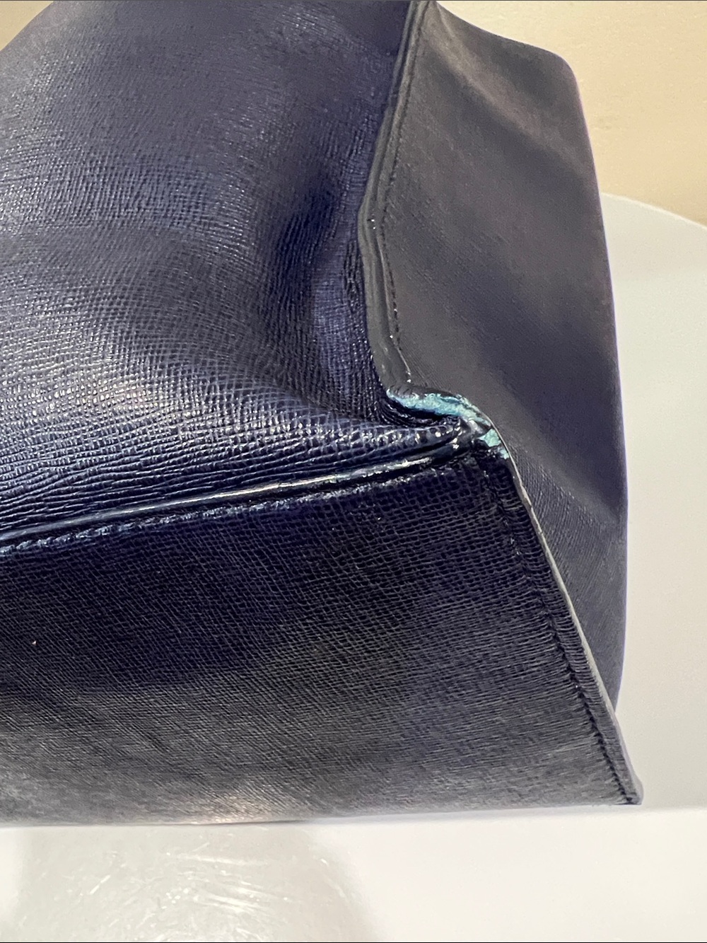 Furla Navy Structured Leather Satchel Tote - edge coat wear - Picture 9 of 14